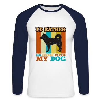 Alaskan Klee Kai Dog Lover Silhouette Retro Sunset - T-shirt baseball manches longues Homme - blanc/marine - Devant - Nik (191cm)
