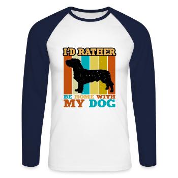 Basset Fauve De Bretagne Dog Silhouette Retro Sun - Unisex Long Sleeve Baseball T-Shirt - white/navy - Front - Nik (191cm)