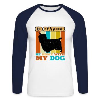 Australian Silky Terrier Dog Silhouette Retro Sun - Unisex Long Sleeve Baseball T-Shirt - white/navy - Front - Nik (191cm)