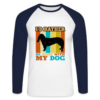 Basset Bleu De Gascogne Dog Silhouette Retro Sun - T-shirt baseball manches longues Homme - blanc/marine - Devant - Nik (191cm)