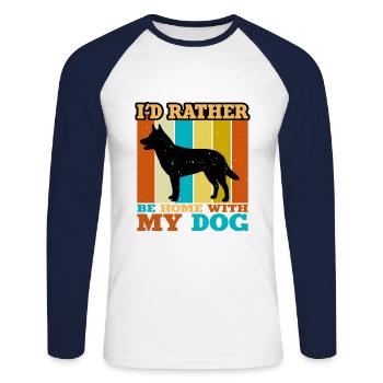 Chien australien Amour Silhouette Rétro Coucher de soleil - T-shirt baseball manches longues Homme - blanc/marine - Devant - Nik (191cm)