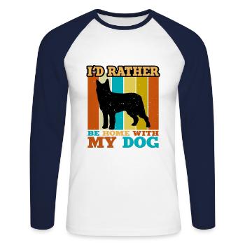 Bouvier Des Ardennes Hund Silhouette Retro Sunset - Unisex Baseballshirt langarm - Weiß/Navy - Vorne - Nik (191cm)