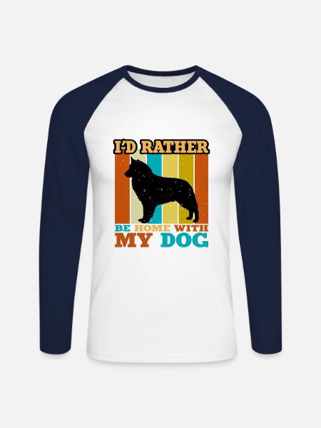 Bohemian Shepherd Dog Love Silhouette Retro Sunset - Unisex Long Sleeve Baseball T-Shirt - white/navy