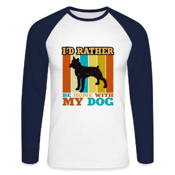 Boxer Dog Silhouette Vintage Sunset für Hundeliebhaber - Unisex Baseballshirt langarm - Weiß/Navy - Vorne - Nik (191cm)