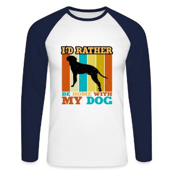 Braque Saint Germain Dog Silhouette Retro Sunset - Unisex Long Sleeve Baseball T-Shirt - white/navy - Front - Nik (191cm)