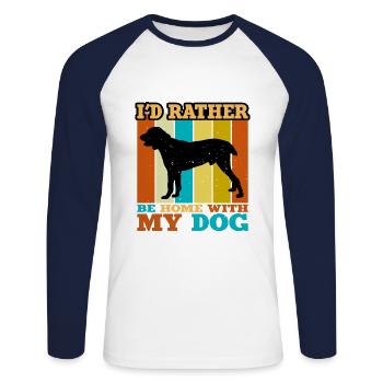 Chien de berger d’Asie centrale Silhouette Rétro Coucher de soleil - T-shirt baseball manches longues Homme - blanc/marine - Devant - Nik (191cm)