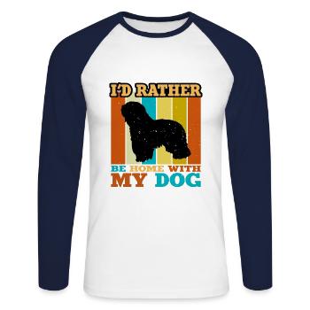 Cao da Serra de Aires Hund Silhouette Retro Sonnenuntergang - Unisex Baseballshirt langarm - Weiß/Navy - Vorne - Nik (191cm)