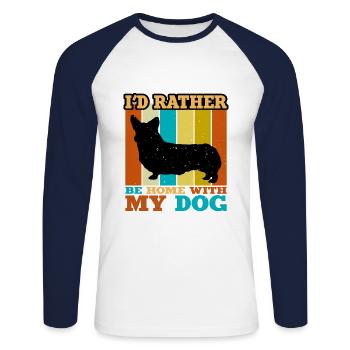 Corgi Dog Silhouette Vintage Sunset for Dog Lovers - Unisex Long Sleeve Baseball T-Shirt - white/navy - Front - Nik (191cm)