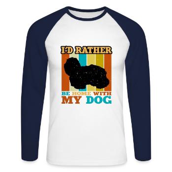 Coton De Tuléar Chien Amour Silhouette Vintage Coucher de Soleil - T-shirt baseball manches longues Homme - blanc/marine - Devant - Nik (191cm)