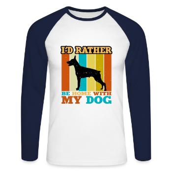 Doberman Dog Lover Silhouette Vintage Sunset - T-shirt baseball manches longues Homme - blanc/marine - Devant - Nik (191cm)