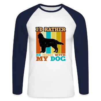 Flat Coated Retriever Dog Silhouette Retro Sunset - T-shirt baseball manches longues Homme - blanc/marine - Devant - Nik (191cm)