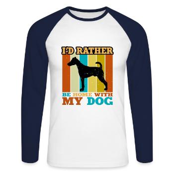 Fox Terrier Smooth Dog Silhouette Retro Sunset - T-shirt baseball manches longues Homme - blanc/marine - Devant - Nik (191cm)