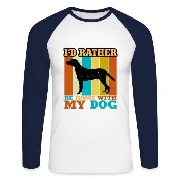 Hamiltonstovare Dog Love Silhouette Vintage Sunset - Unisex Baseballshirt langarm - Weiß/Navy - Vorne - Nik (191cm)