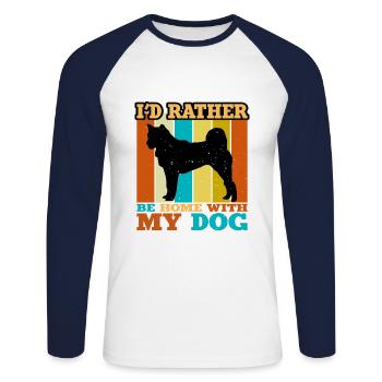 Hokkaido Ken Dog Lover Silhouette Vintage Sunset - T-shirt baseball manches longues Homme - blanc/marine - Devant - Nik (191cm)