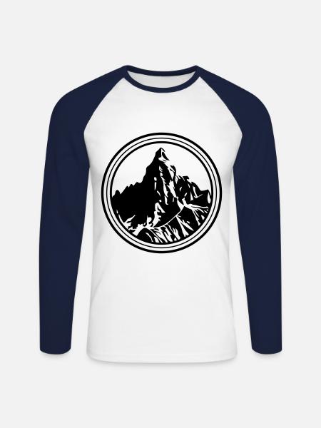 Berge Symbol Silhouette Kreis - Unisex Baseballshirt langarm - Weiß/Navy