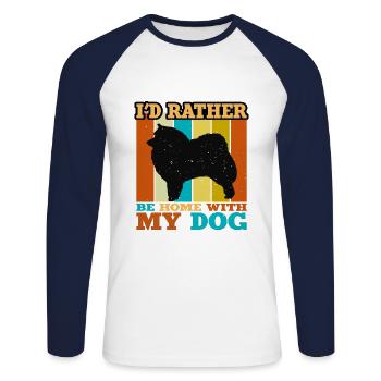Spitz japonais Dog Lover Silhouette Vintage Sunset - T-shirt baseball manches longues Homme - blanc/marine - Devant - Nik (191cm)