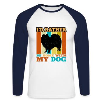 Indischer Spitz Hund Liebhaber Silhouette Vintage Sonnenuntergang - Unisex Baseballshirt langarm - Weiß/Navy - Vorne - Nik (191cm)
