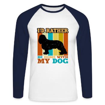King Charles Hundeliebhaber Silhouette Vintage Sonnenuntergang - Unisex Baseballshirt langarm - Weiß/Navy - Vorne - Nik (191cm)