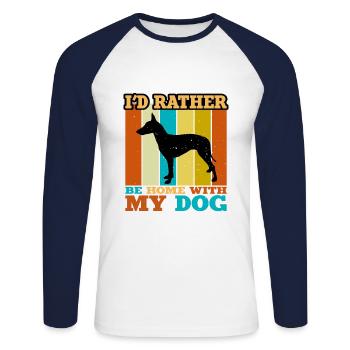 Manchester Terrier Dog Silhouette Retro Sunset - Unisex Long Sleeve Baseball T-Shirt - white/navy - Front - Nik (191cm)