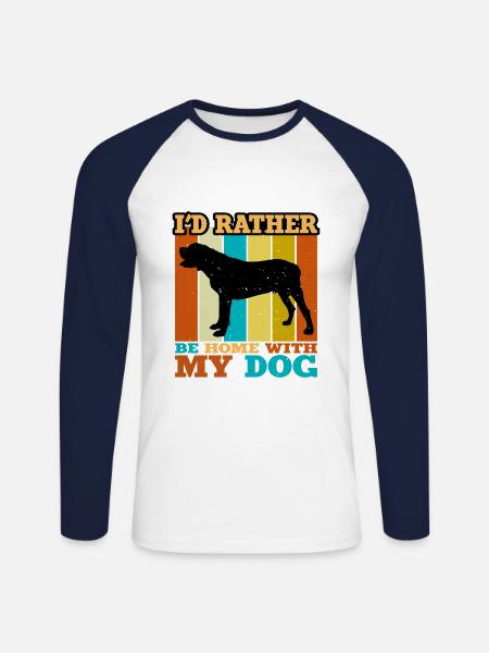 Spansk Mastiff Hund Kærlighed Silhuet Vintage Sunset - Langærmet herre-baseballshirt - hvid/marineblå