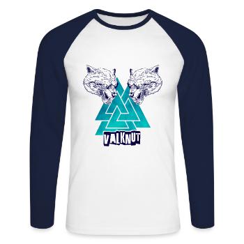 Valknut - symbole nordique Viking et tête animal - T-shirt baseball manches longues Homme - blanc/marine - Devant - Nik (191cm)