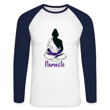 Buddha-Yoga-Zen-Kunst - Unisex Baseballshirt langarm - Weiß/Navy - Vorne - Nik (191cm)