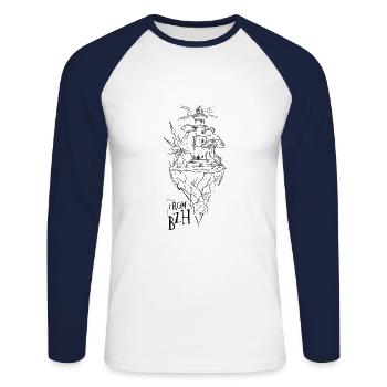 From BZH Breton de Bretagne - T-shirt baseball manches longues Homme - blanc/marine - Devant - Nik (191cm)