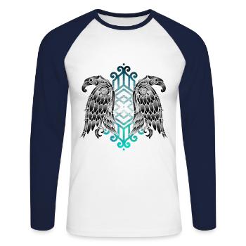 Hugin et Munin corbeau Nordique Viking - T-shirt baseball manches longues Homme - blanc/marine - Devant - Nik (191cm)
