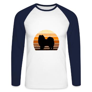 American Eskimo Dog Love Silhouette Vintage Sunset - T-shirt baseball manches longues Homme - blanc/marine - Devant - Nik (191cm)