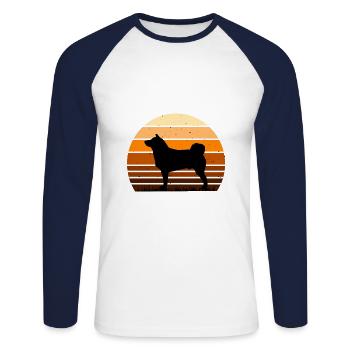 Akita Dog Silhouette Vintage Sonnenuntergang für Hundeliebhaber - Unisex Baseballshirt langarm - Weiß/Navy - Vorne - Nik (191cm)