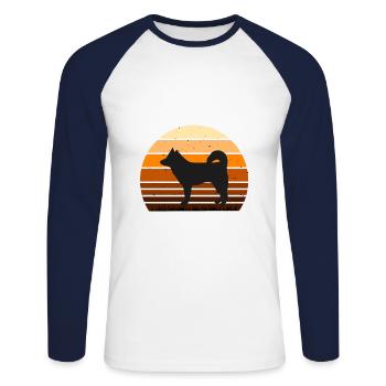 Alaskan Klee Kai Dog Lover Silhouette Retro Sunset - T-shirt baseball manches longues Homme - blanc/marine - Devant - Nik (191cm)