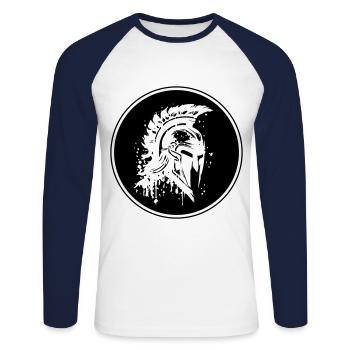 Spartaner Helm Gladiator Symbol - Unisex Baseballshirt langarm - Weiß/Navy - Vorne - Nik (191cm)