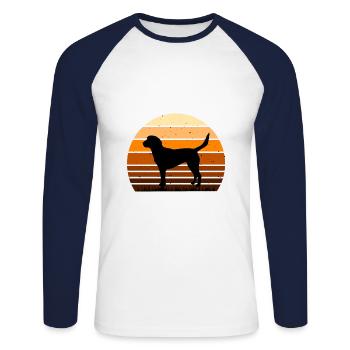 Beagle Harrier Hund Liebhaber Silhouette Vintage Sonnenuntergang - Unisex Baseballshirt langarm - Weiß/Navy - Vorne - Nik (191cm)