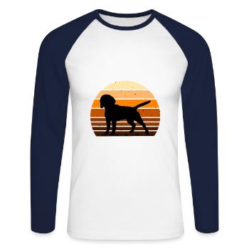 Beagle Dog Lover Silhouette Vintage Sunset - T-shirt baseball manches longues Homme - blanc/marine - Devant - Nik (191cm)