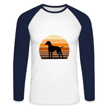 Braque D Auvergne Dog Love Silhouette Retro Sunset - Unisex Long Sleeve Baseball T-Shirt - white/navy - Front - Nik (191cm)
