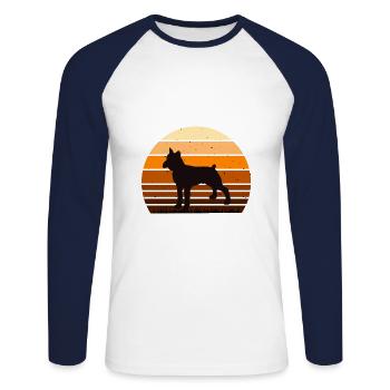 Boxer Dog Silhouette Vintage Sunset for Dog Lovers - Unisex Long Sleeve Baseball T-Shirt - white/navy - Front - Nik (191cm)