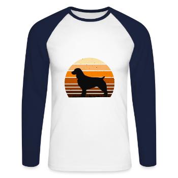 Boykin Spaniel Dog Lover Silhouette Vintage Sunset - T-shirt baseball manches longues Homme - blanc/marine - Devant - Nik (191cm)