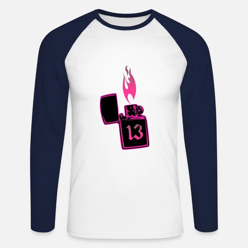 Feuerzeug Nummer 13 pink - Unisex Baseballshirt langarm - Weiß/Navy