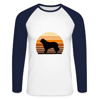 Katalanischer Schäferhund Hund Liebhaber Silhouette Retro Sonnenuntergang - Unisex Baseballshirt langarm - Weiß/Navy - Vorne - Nik (191cm)