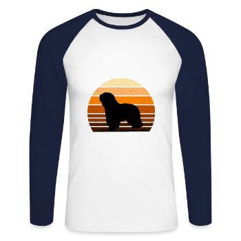 Cao Da Serra De Aires Hund Silhouette Retro Sonnenuntergang - Unisex Baseballshirt langarm - Weiß/Navy - Vorne - Nik (191cm)
