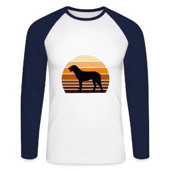 Cao De Castro Laboreiro Hund Silhouette Retro Sonne - Unisex Baseballshirt langarm - Weiß/Navy - Vorne - Nik (191cm)