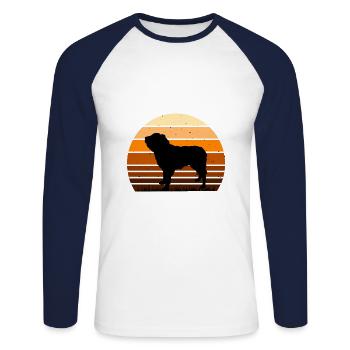Dutch Smoushond Dog Love Silhouette Vintage Sunset - T-shirt baseball manches longues Homme - blanc/marine - Devant - Nik (191cm)