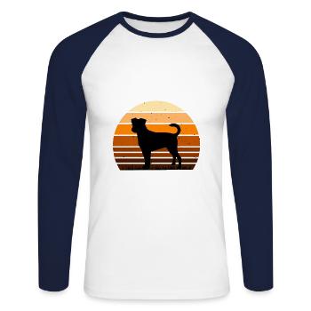 Chien de ferme suédois danois Silhouette Retro Coucher de soleil - T-shirt baseball manches longues Homme - blanc/marine - Devant - Nik (191cm)