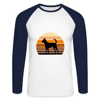 Formosan Mountain Dog Love Silhouette Retro Sunset - T-shirt baseball manches longues Homme - blanc/marine - Devant - Nik (191cm)