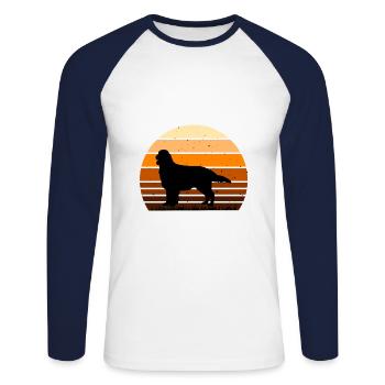 Flat Coated Retriever Dog Silhouette Retro Sunset - T-shirt baseball manches longues Homme - blanc/marine - Devant - Nik (191cm)