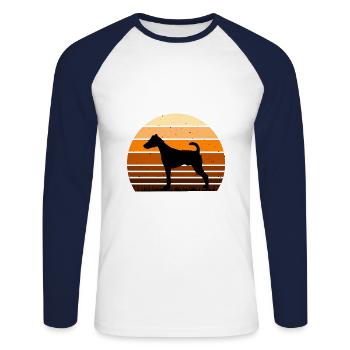 Fox Terrier Smooth Dog Silhouette Retro Sunset - T-shirt baseball manches longues Homme - blanc/marine - Devant - Nik (191cm)