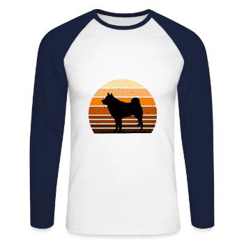 Finnischer Spitz Hund Liebhaber Silhouette Vintage Sonnenuntergang - Unisex Baseballshirt langarm - Weiß/Navy - Vorne - Nik (191cm)