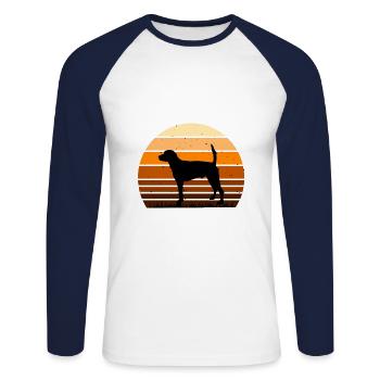 Français Foxhound Dog Lover Silhouette Retro Sunset - T-shirt baseball manches longues Homme - blanc/marine - Devant - Nik (191cm)