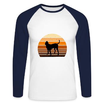 Gascon Saintongeois Dog Silhouette Retro Sunset - T-shirt baseball manches longues Homme - blanc/marine - Devant - Nik (191cm)