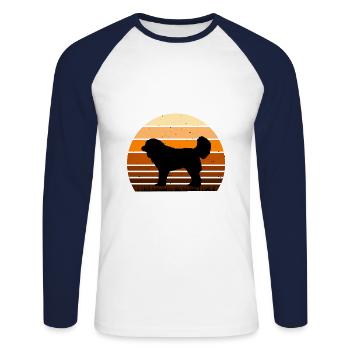 Georgian Schäferhund Liebe Silhouette Retro Sonnenuntergang - Unisex Baseballshirt langarm - Weiß/Navy - Vorne - Nik (191cm)